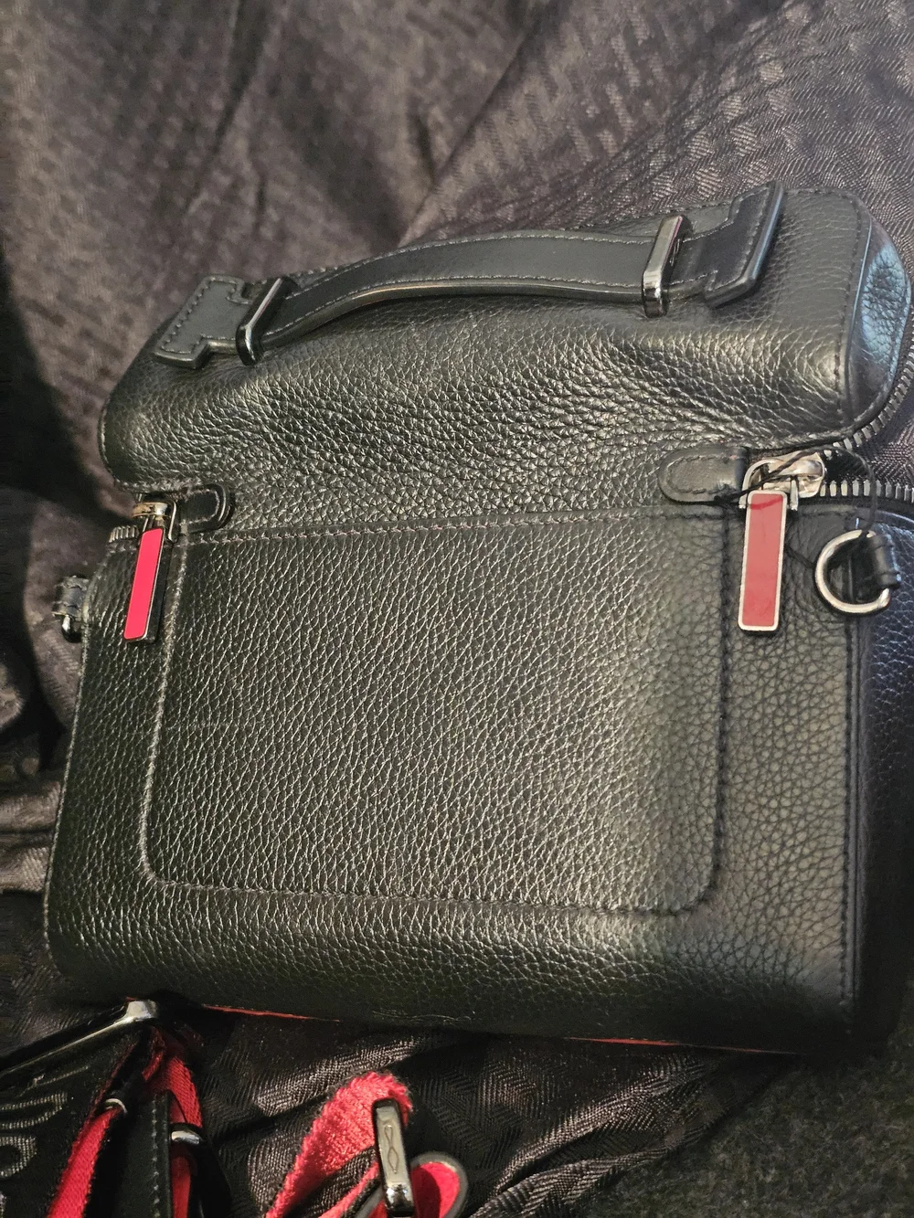 Christian Louboutin Bum Loubilab Black Pebbled Leather Crossbody Bag Red Lining